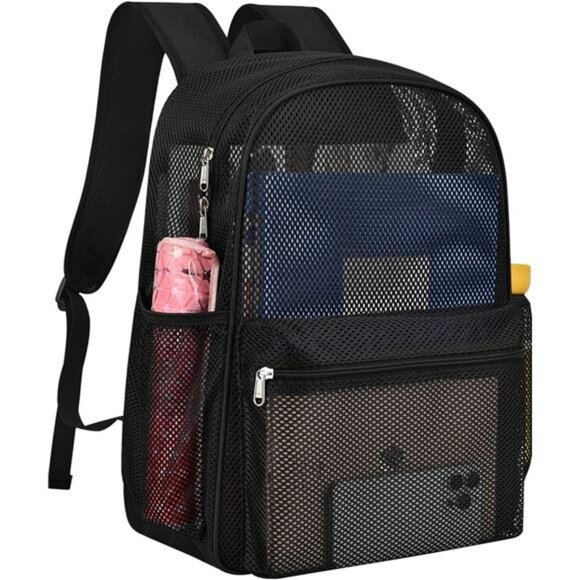 Lightweight Mesh Backpack See Through School College Travel Beach Sports Bag - Picture 1 of 7